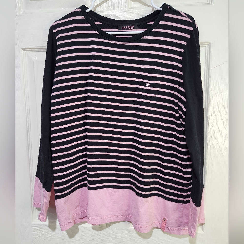Lauren Ralph Lauren Women's Striped Long Sleeve Shirt Vintage 90s